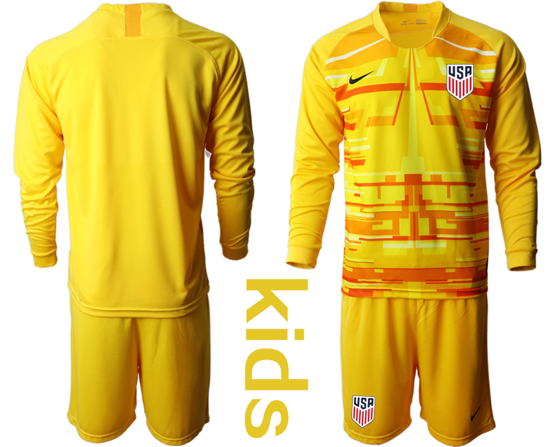 Youth 2020-2021 Season National team United States goalkeeper Long sleeve yellow Soccer Jersey1->united states jersey->Soccer Country Jersey
